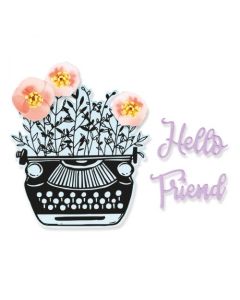  Fustella Sizzix Framelits "Macchina per scrivere Hello" con timbri - 665321