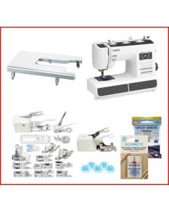 Macchina per cucire meccanica Brother HF 37 con piano prolunga + Piedino Tagliacuci + Piedino Speedy 4x4 + Set 15 piedini