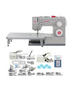 Macchina da cucire meccanica Singer Heavy Duty 4423 con piedino tagliacuci + Set 15 piedini e piano prolunga