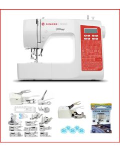 Macchina per cucire elettronica Singer SC220 (Rossa) + Piedino tagliacuci + Set 15 piedini + Piedino Speedy "4x4"