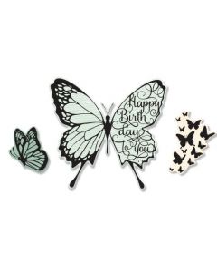 Fustella Sizzix Framelits "Compleanno della farfalla" con timbri - 666106